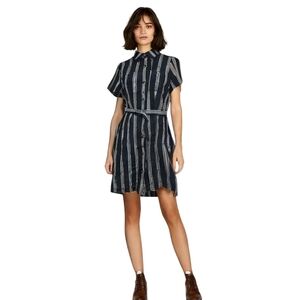 NWT Violets & Roses Striped Short Sleeves Reese Belted Button Down Shirt Dress 8